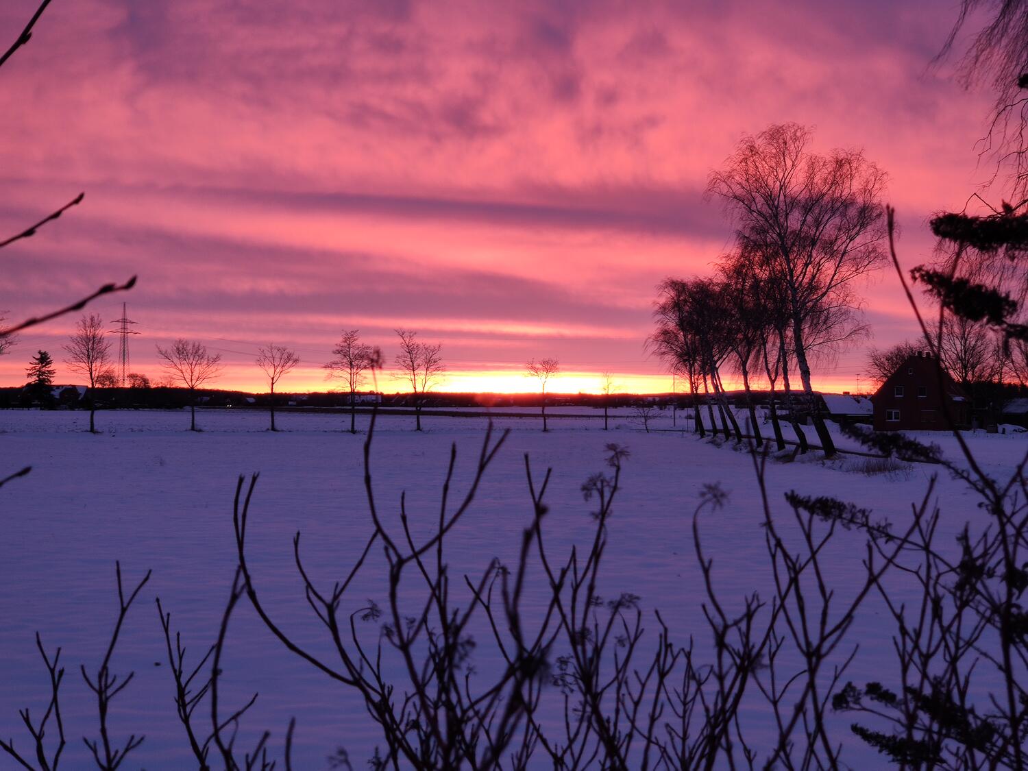 Winterlicher Sonnenuntergang &uuml;ber den Feldern bei Rosenhagen